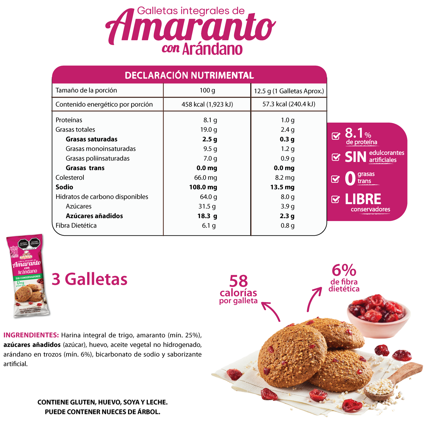 Galletas de Amaranto con Arándanos 38g (3 Galletas)