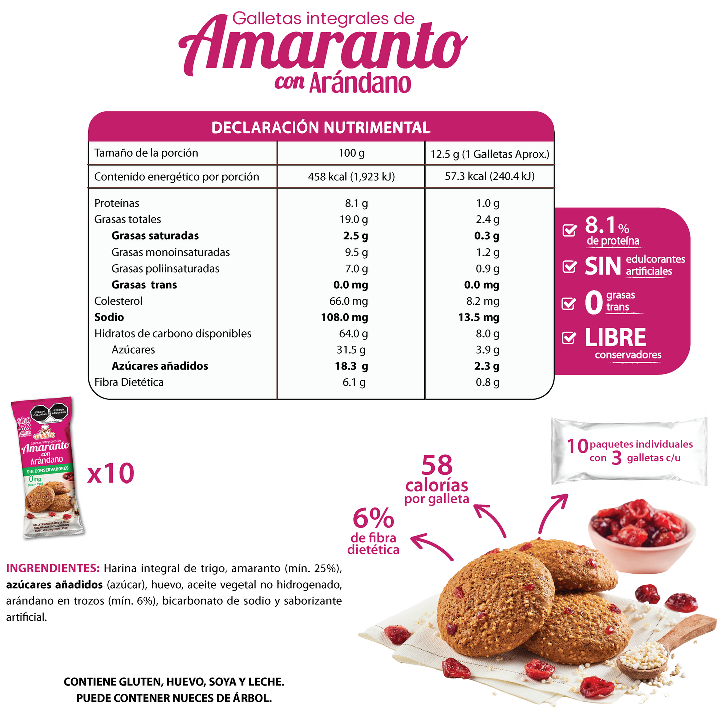 Galletas de Amaranto con Arándanos Display (10 paquetes de 38g)