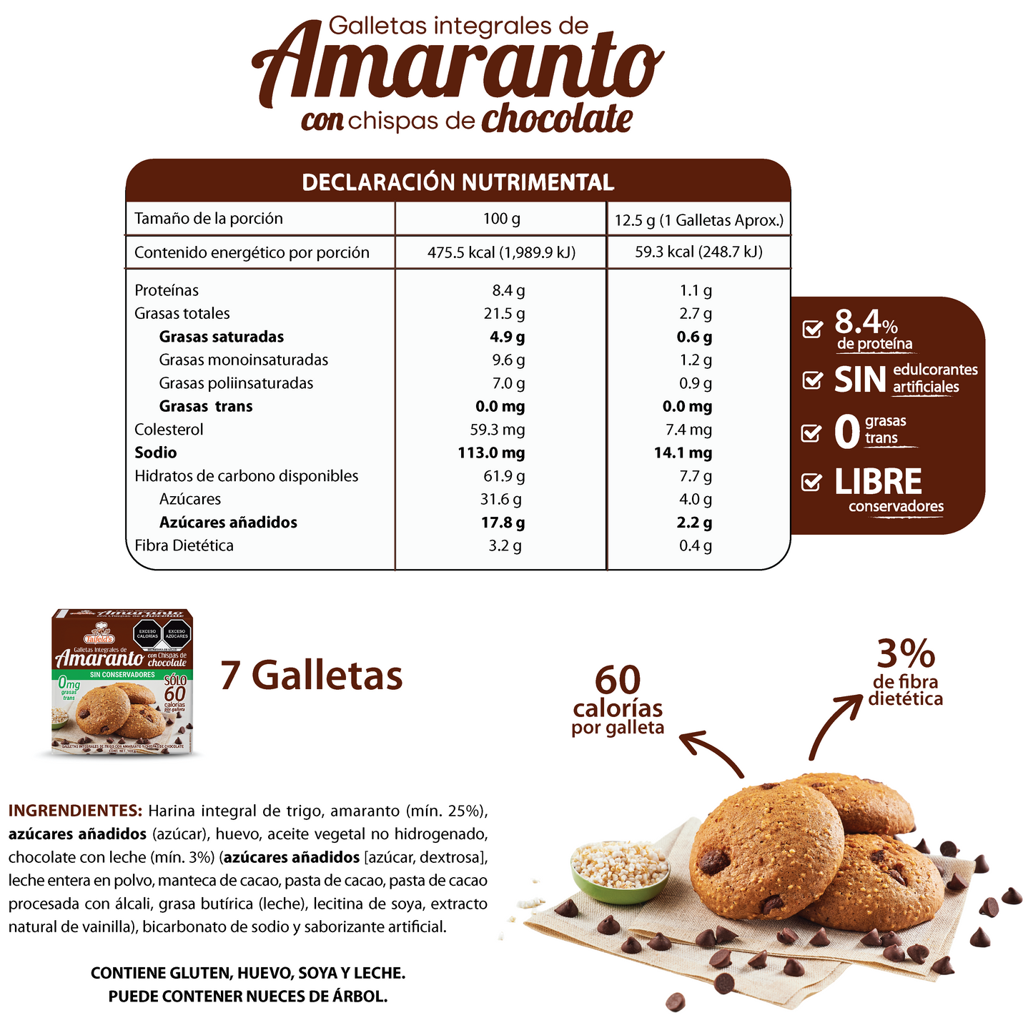 Galletas de Amaranto con Chispas de Chocolate 100g