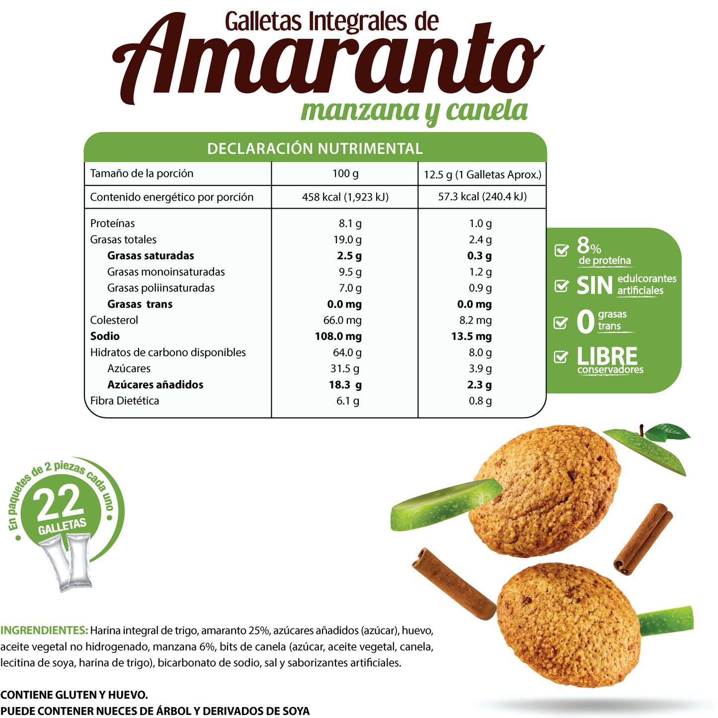 Galletas de Amaranto Mix (Frutos Rojos y Manzana Canela) 540g