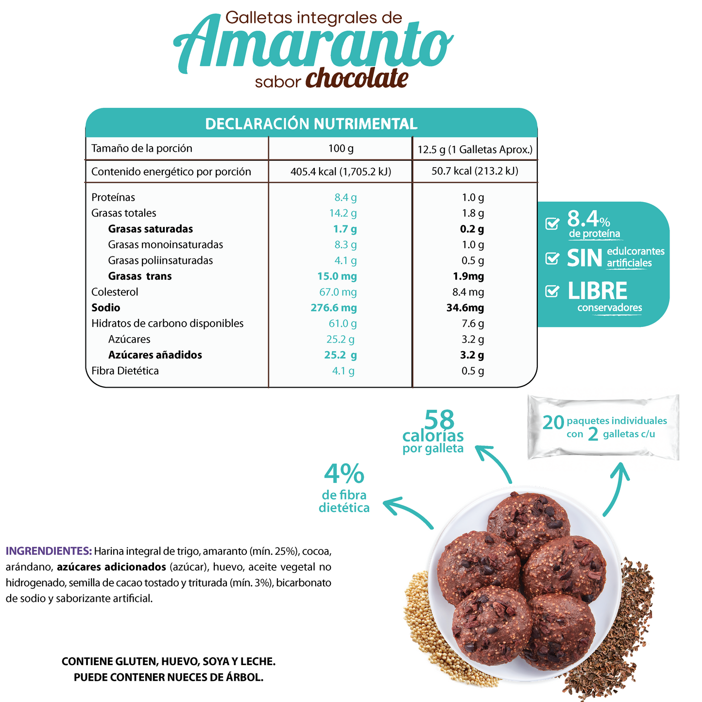 Galletas de Amaranto con Cacao Nibs 508g