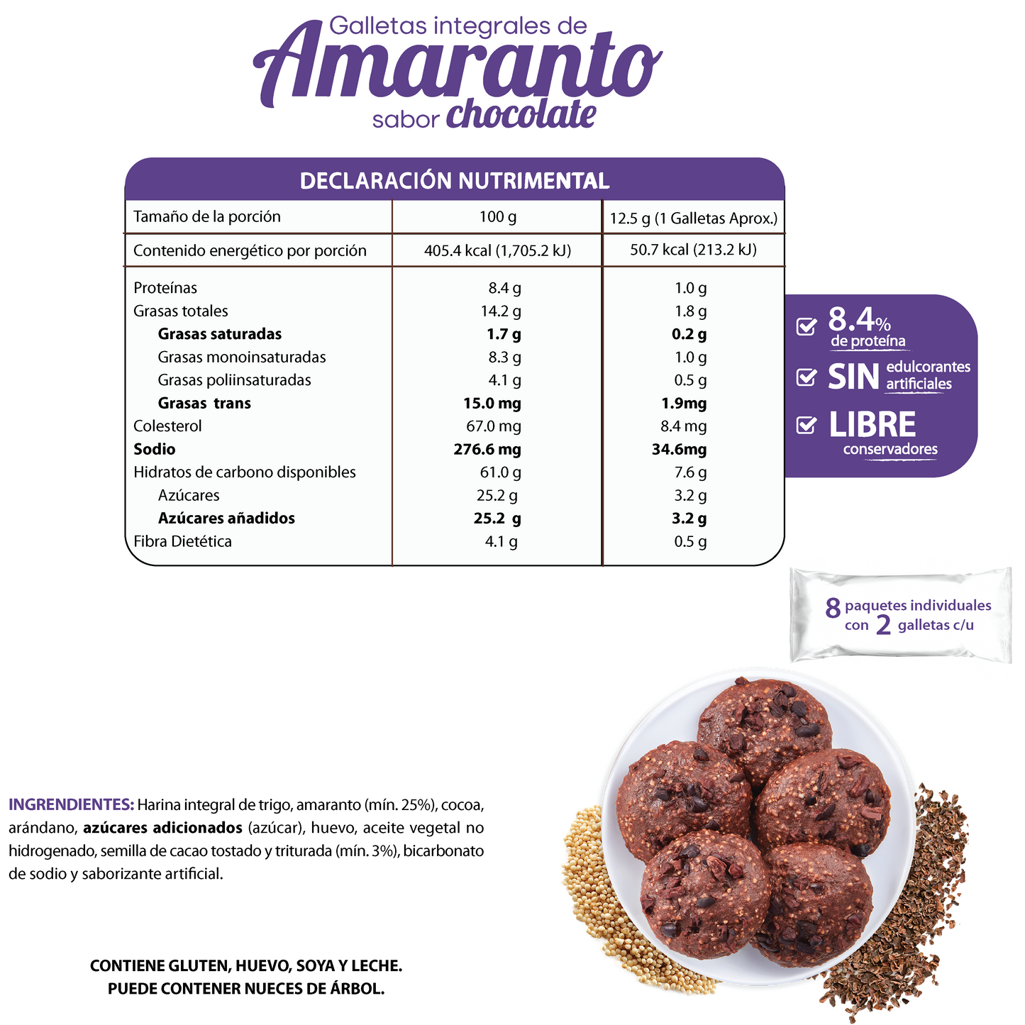 Galletas de Amaranto con Cacao Nibs 190g