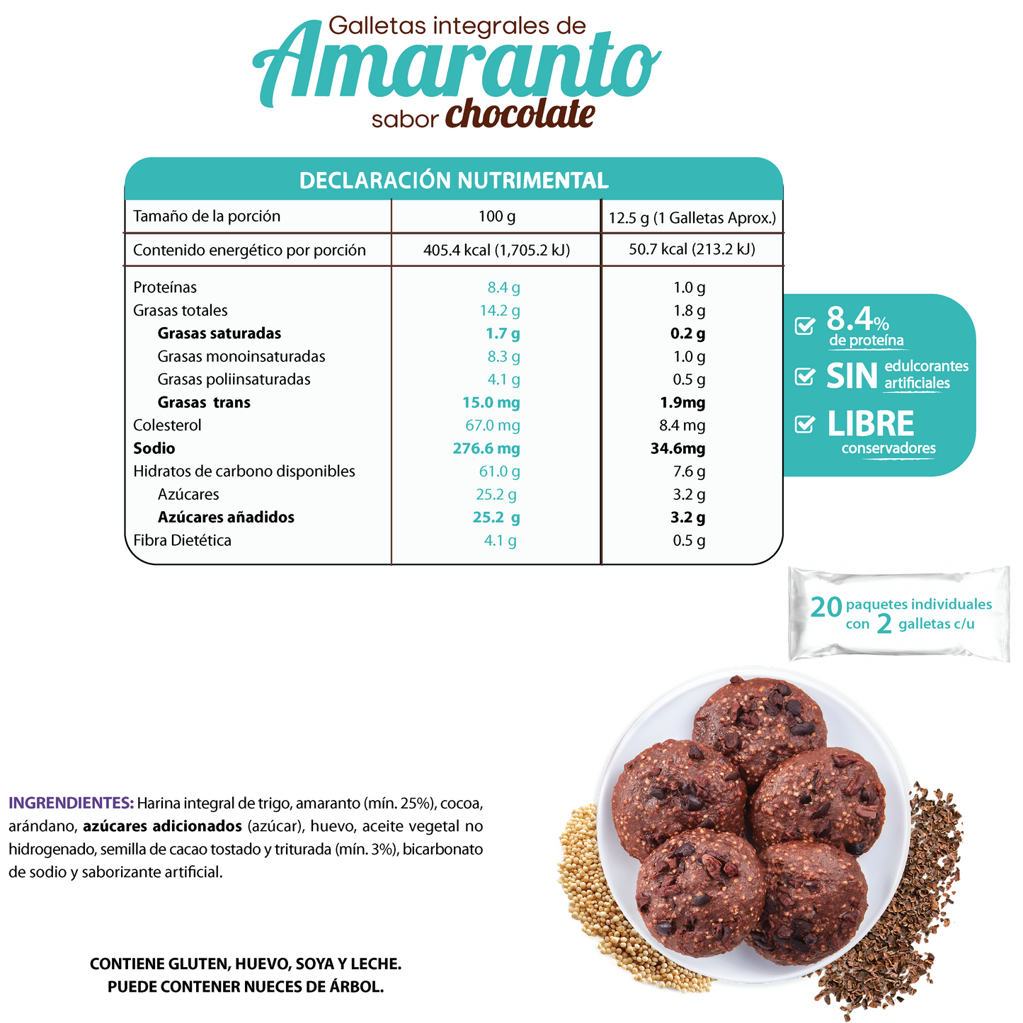 Galletas de Amaranto con Cacao Nibs 508g