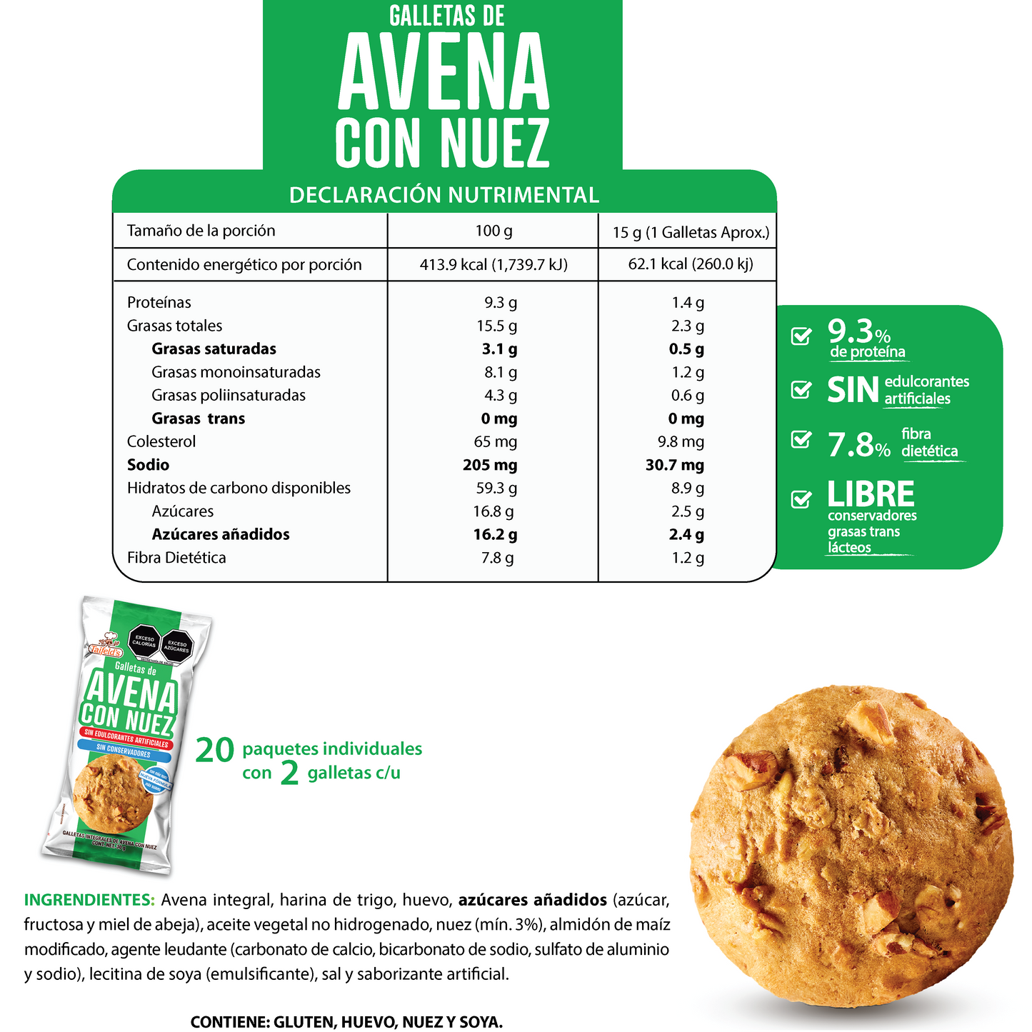 Galletas de Avena con Nuez 600g