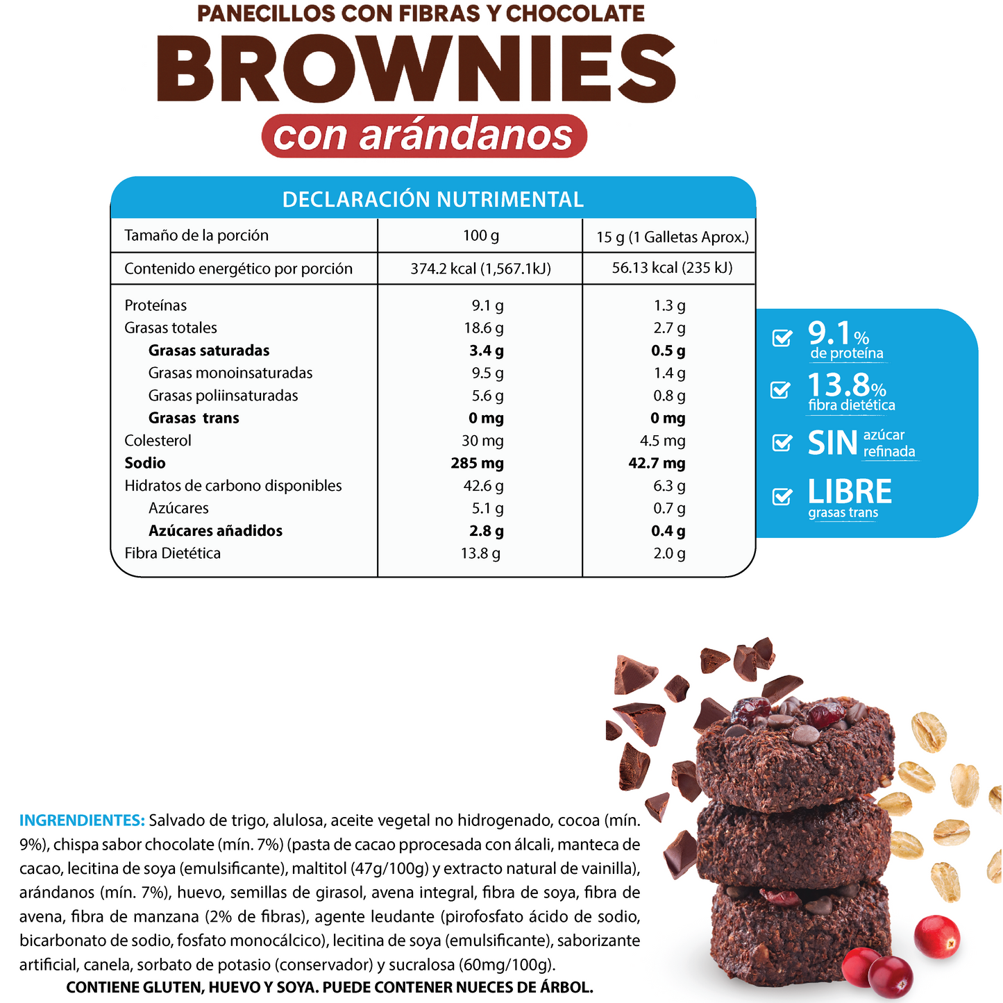 Brownies de Chocolate con Arándanos 90g