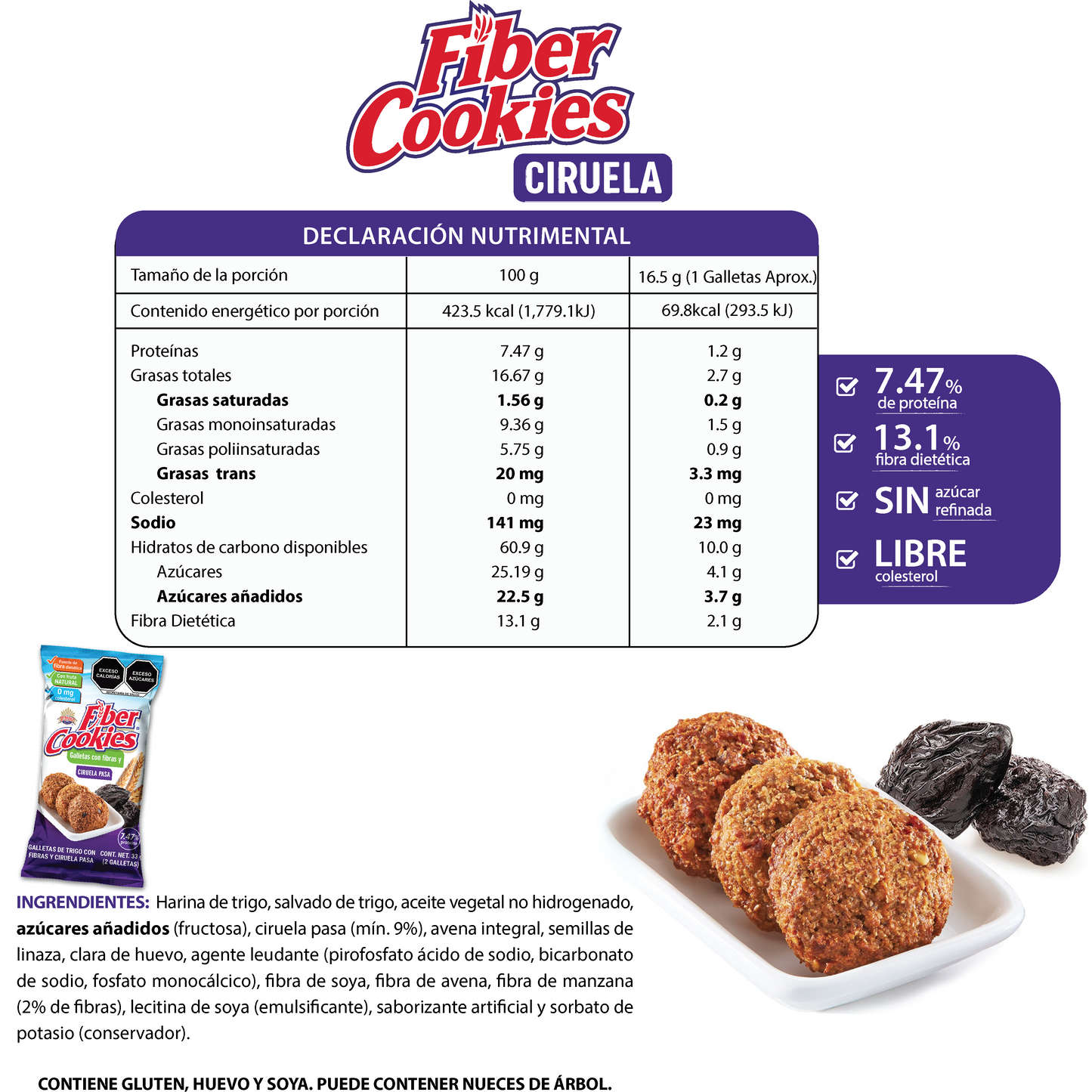 Fiber Cookies con Ciruela Pasa 33g (2 Galletas)