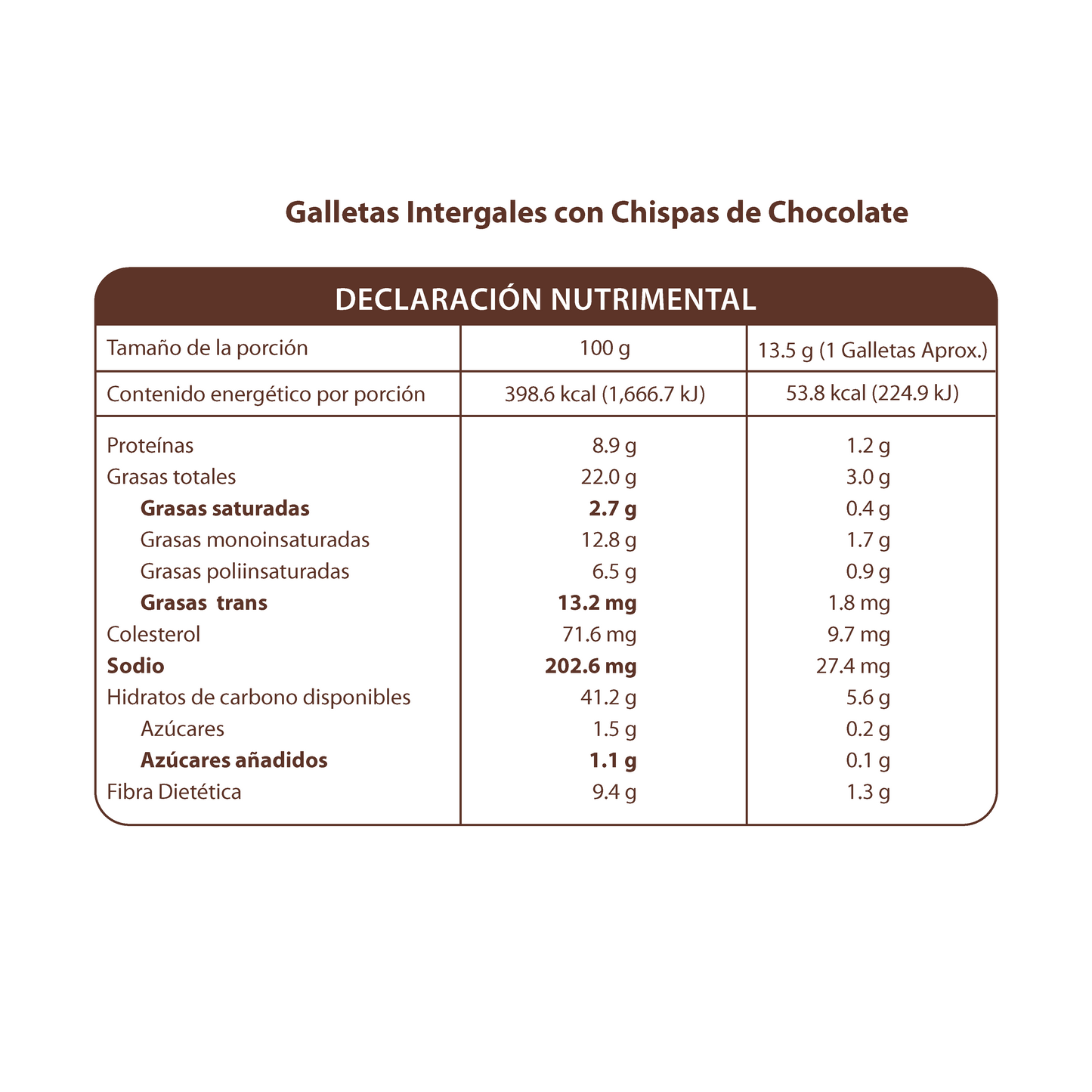 Galletas Integrales con Chispas de Chocolate 200g