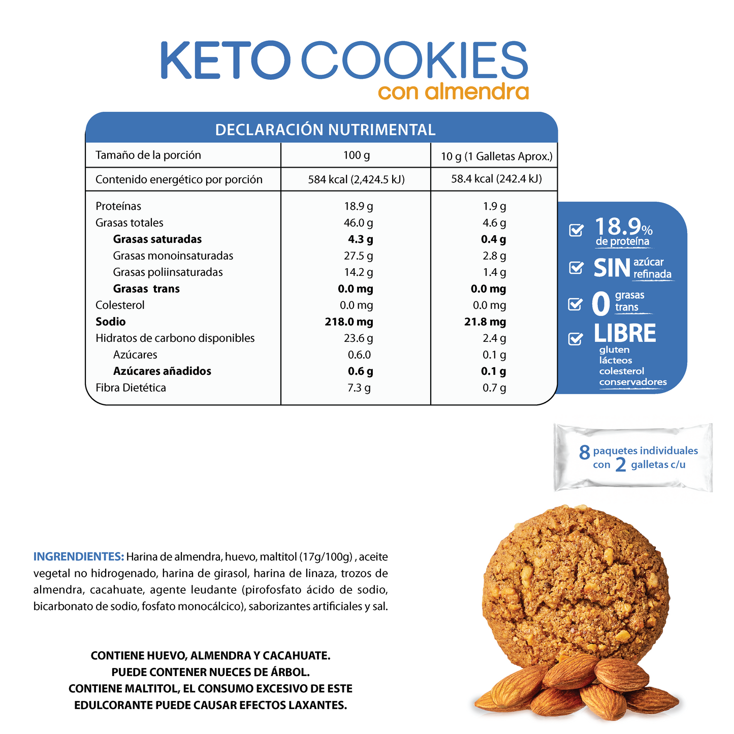 Keto Cookies Mix (Nuez, Almendra y Chispa) 480g