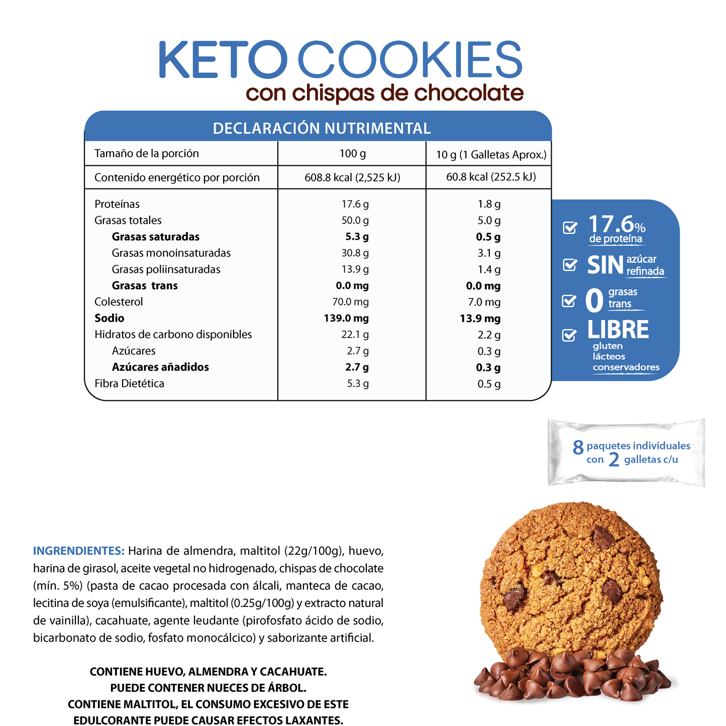 Keto Cookies Mix (Nuez, Almendra y Chispa) 480g