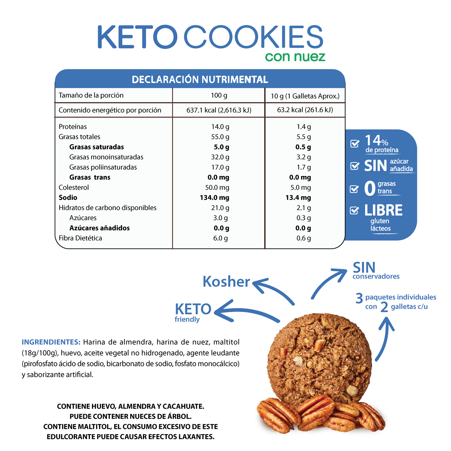 Keto Cookies Mix (Nuez, Almendra y Chispa) 180g