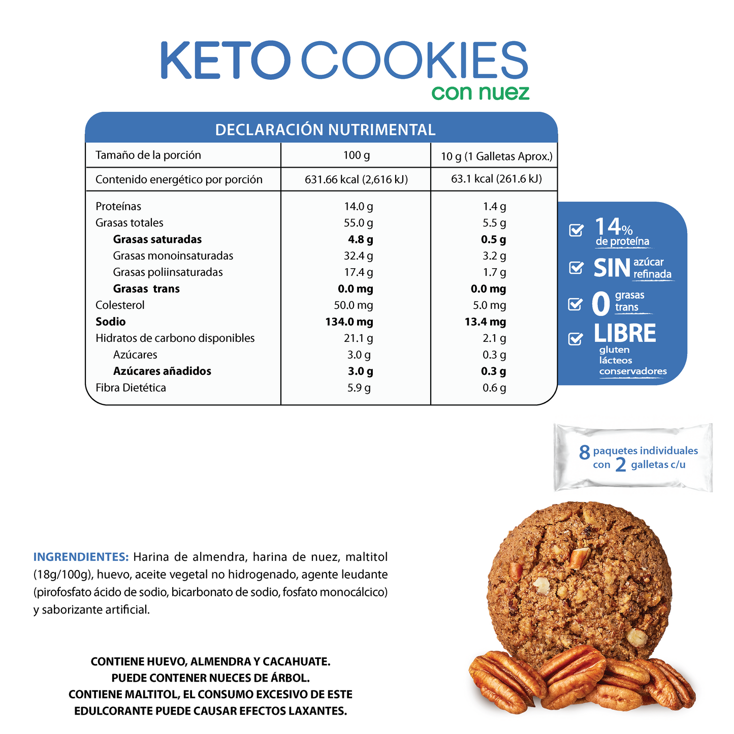 Keto Cookies Mix (Nuez, Almendra y Chispa) 480g