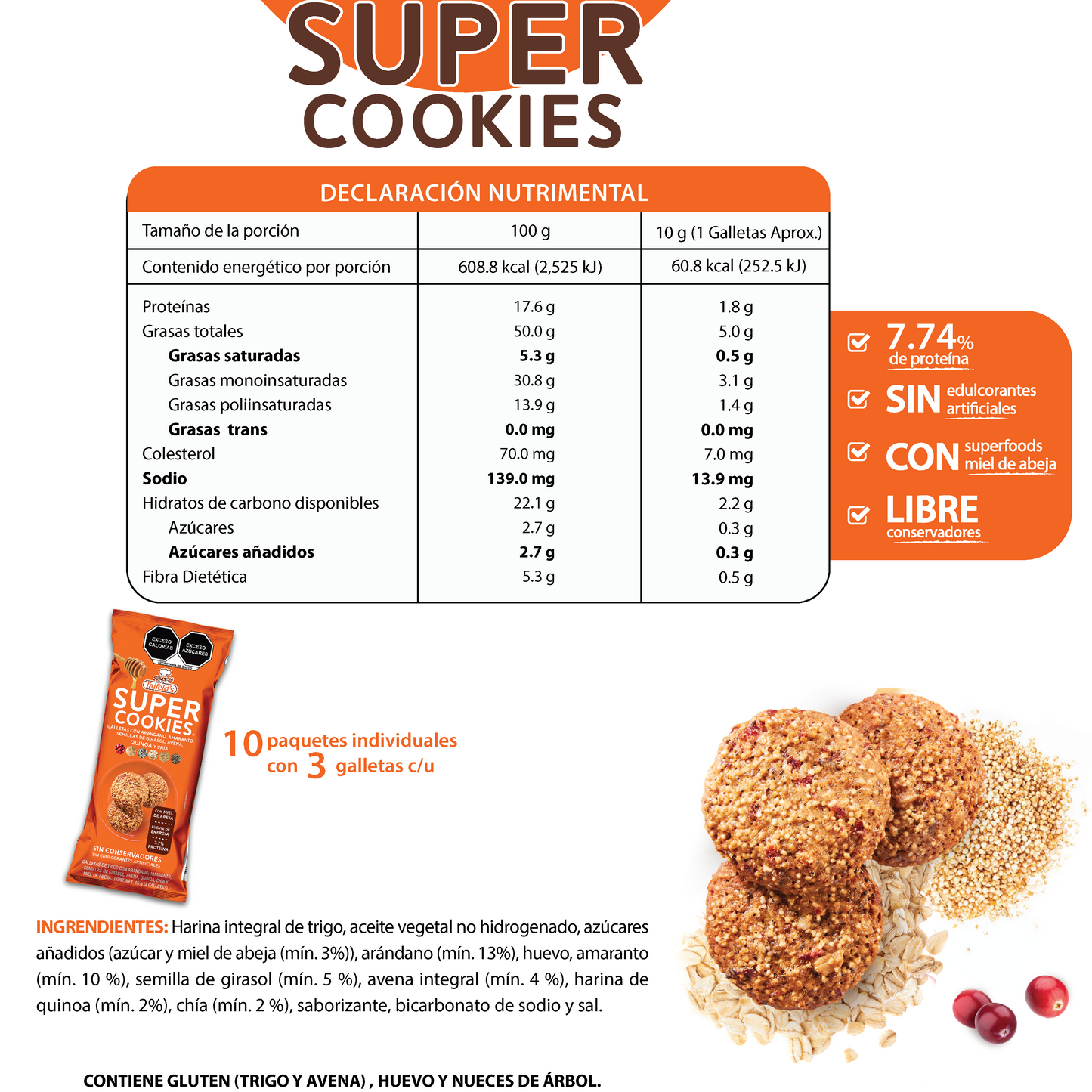 Super Cookies Quinoa Display (10 paquetes de 45g)