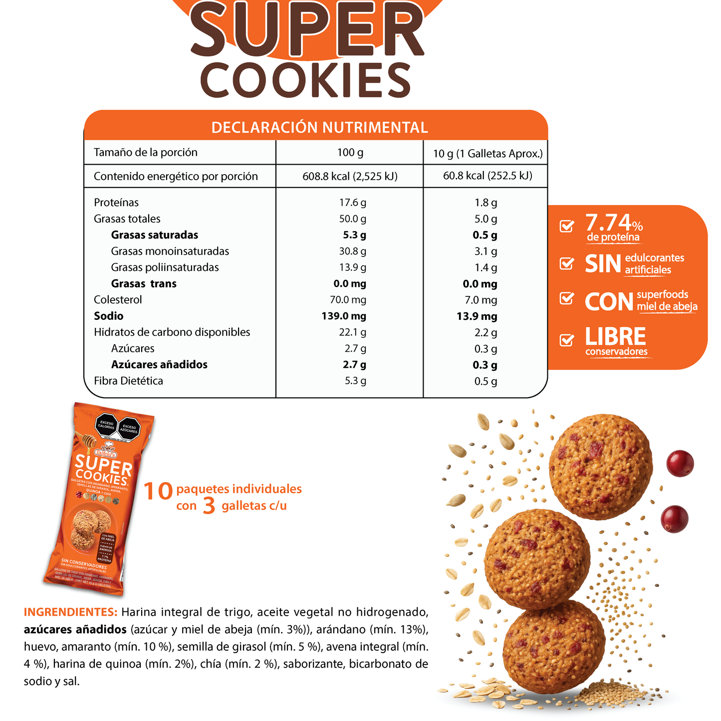 Super Cookies Quinoa Display (10 paquetes de 45g)