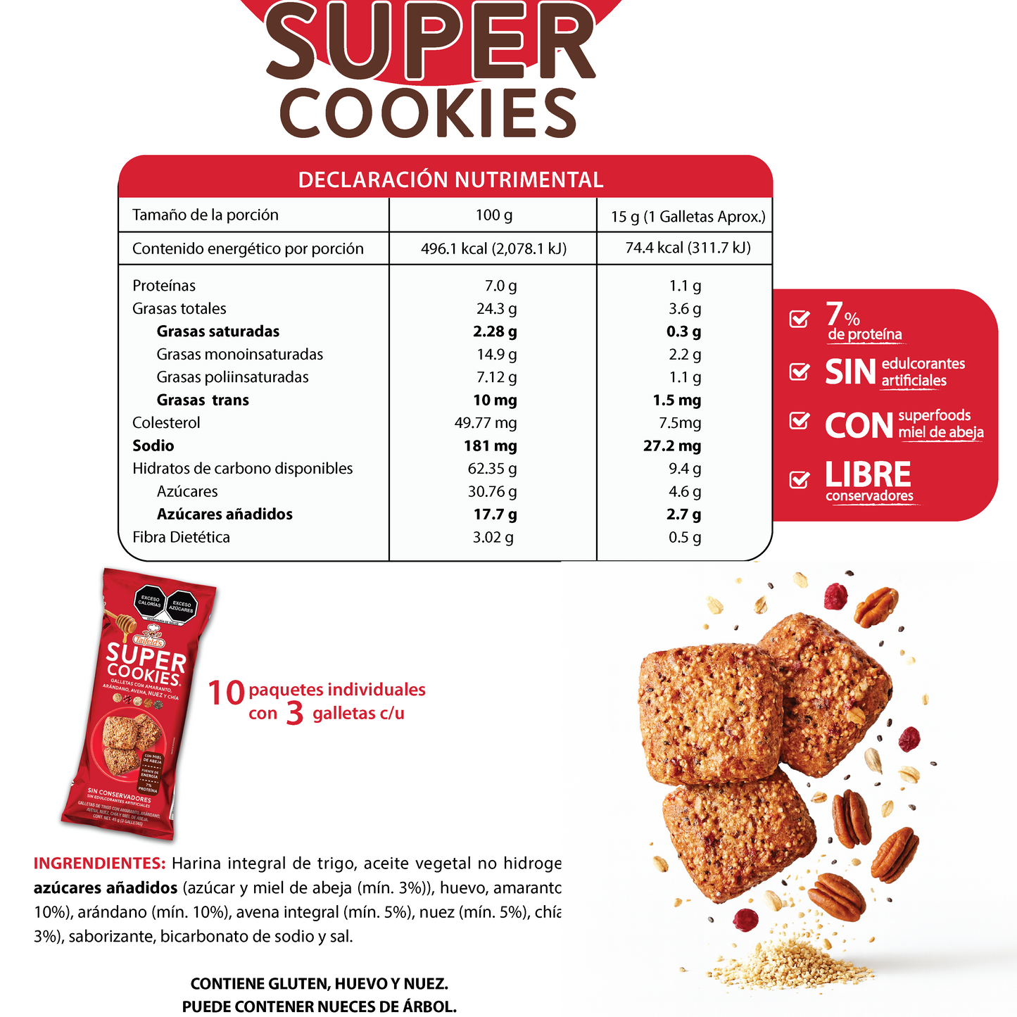 Super Cookies Nuez Display (10 paquetes de 45g)