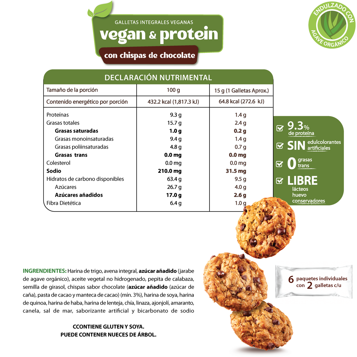 Vegan & Protein Cookies con Chispas de Chocolate 170g