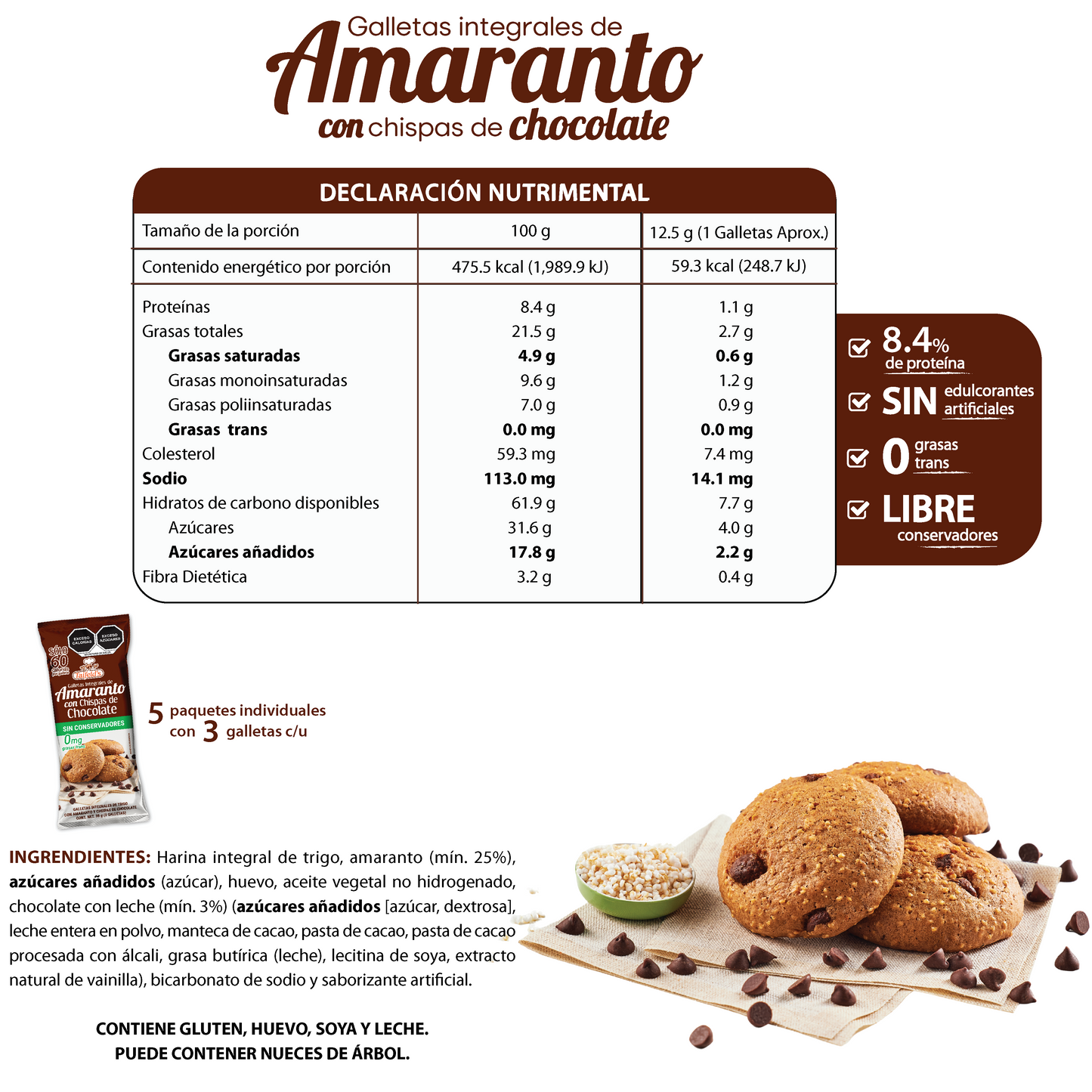 Galletas de Amaranto con Chispas de Chocolate 190g