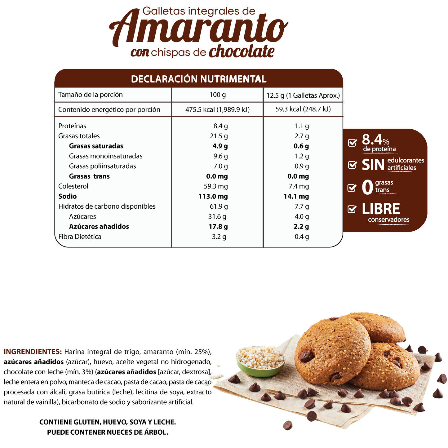 Galletas de Amaranto con Chispas de Chocolate 100g