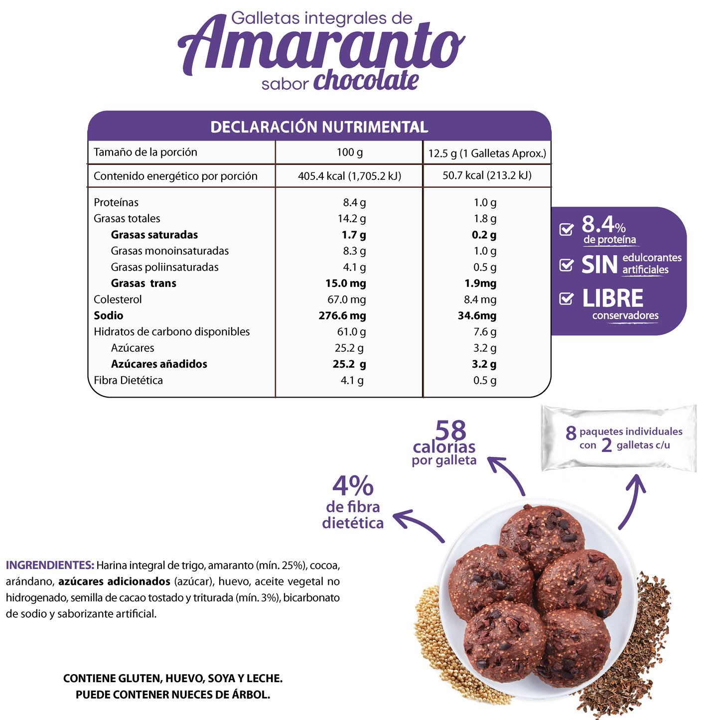 Galletas de Amaranto con Cacao Nibs 190g