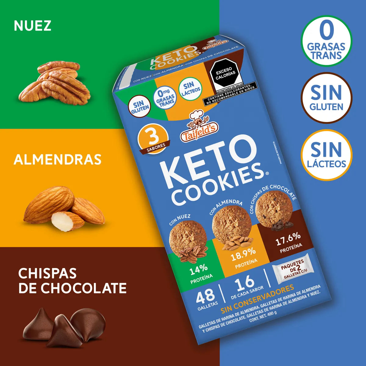 Keto Cookies Mix (Nuez, Almendra y Chispa) 480g
