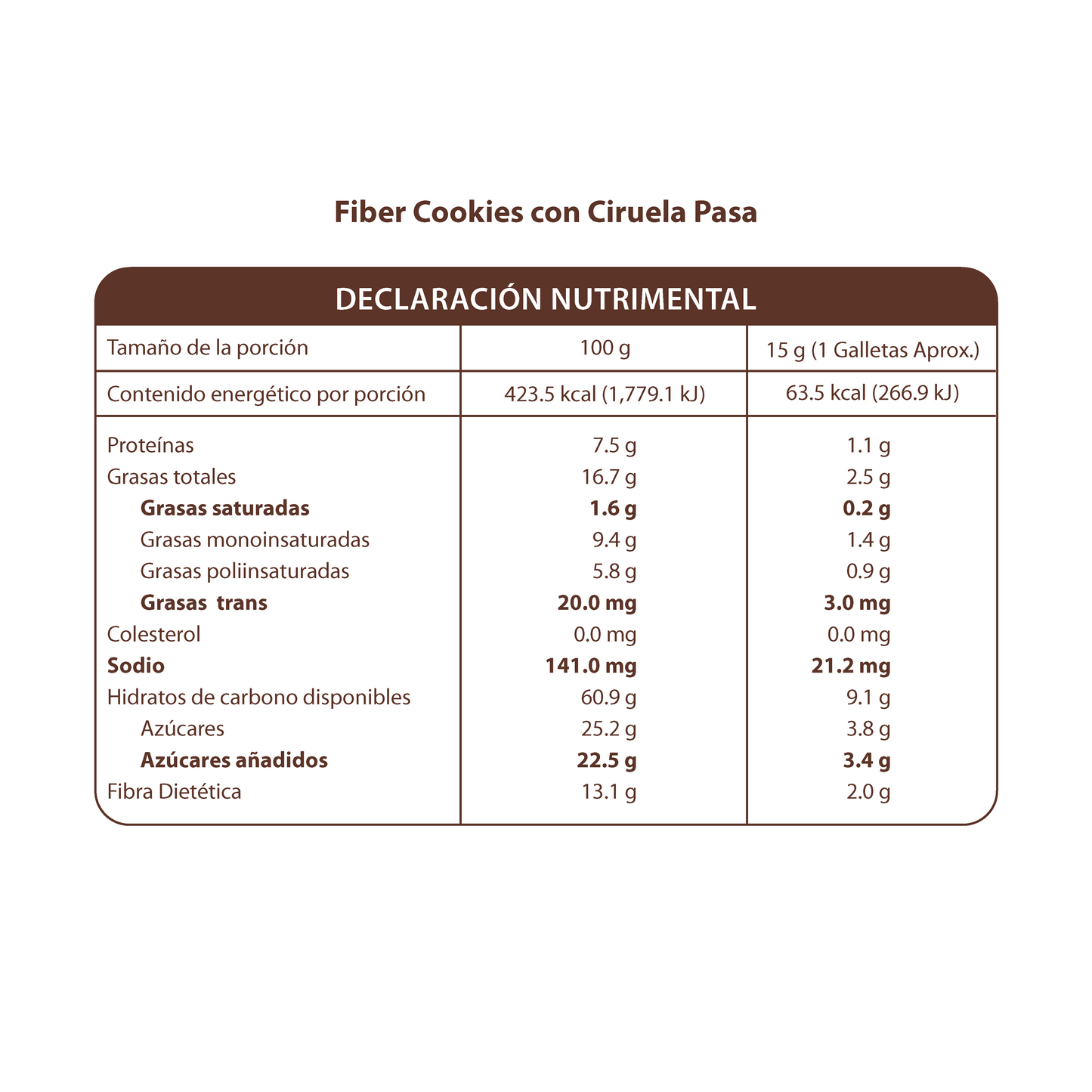 Fiber Cookies con Ciruela Pasa Display (10 paquetes de 33g)