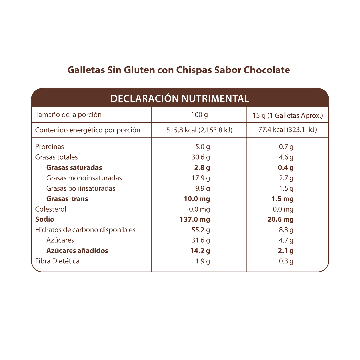 Galletas Sin Gluten con Chispas Sabor Chocolate 200g