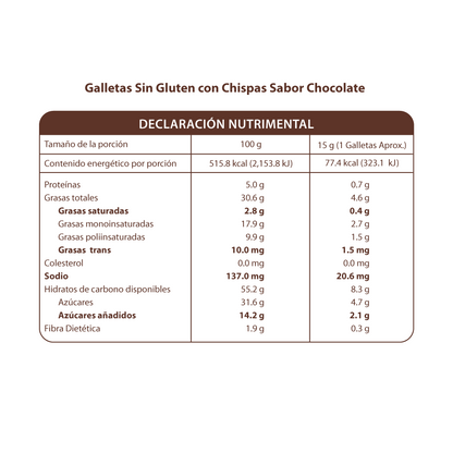 Galletas Sin Gluten con Chispas Sabor Chocolate 200g