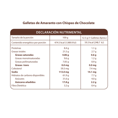 Galletas de Amaranto con Chispas de Chocolate Display (10 paquetes de 38g)