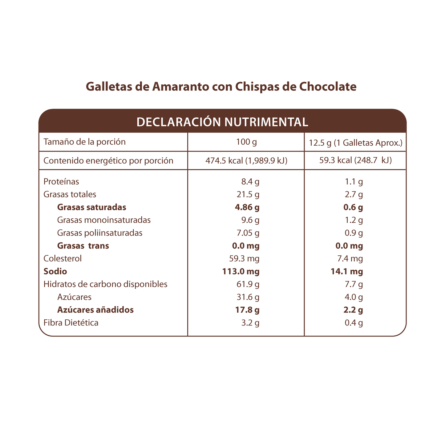 Galletas de Amaranto con Chispas de Chocolate 100g
