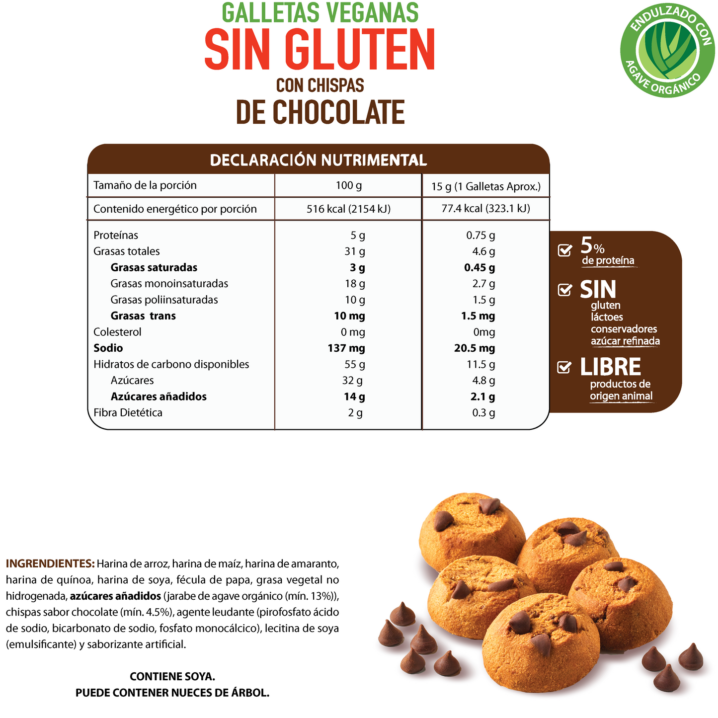 Galletas Sin Gluten con Chispas de Chocolate 200g