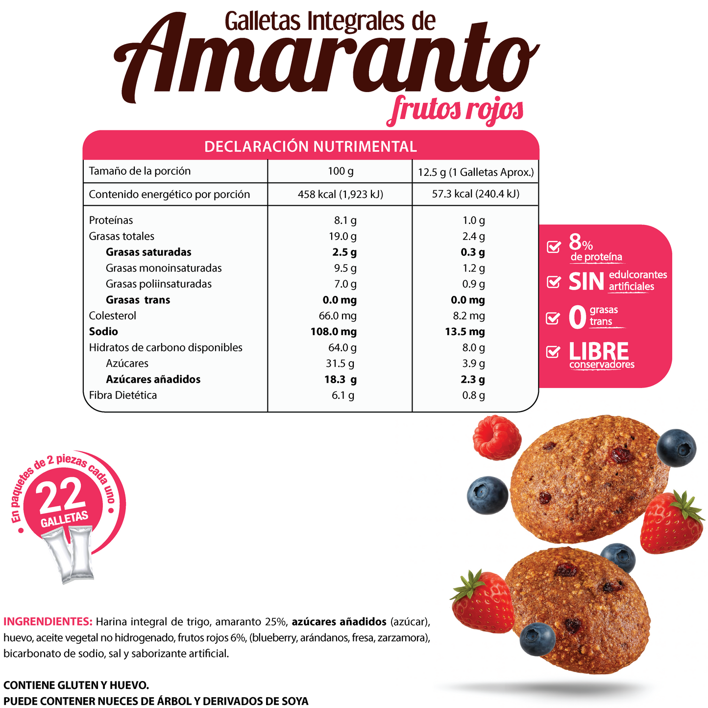 Galletas de Amaranto Mix (Frutos Rojos y Manzana Canela) 540g