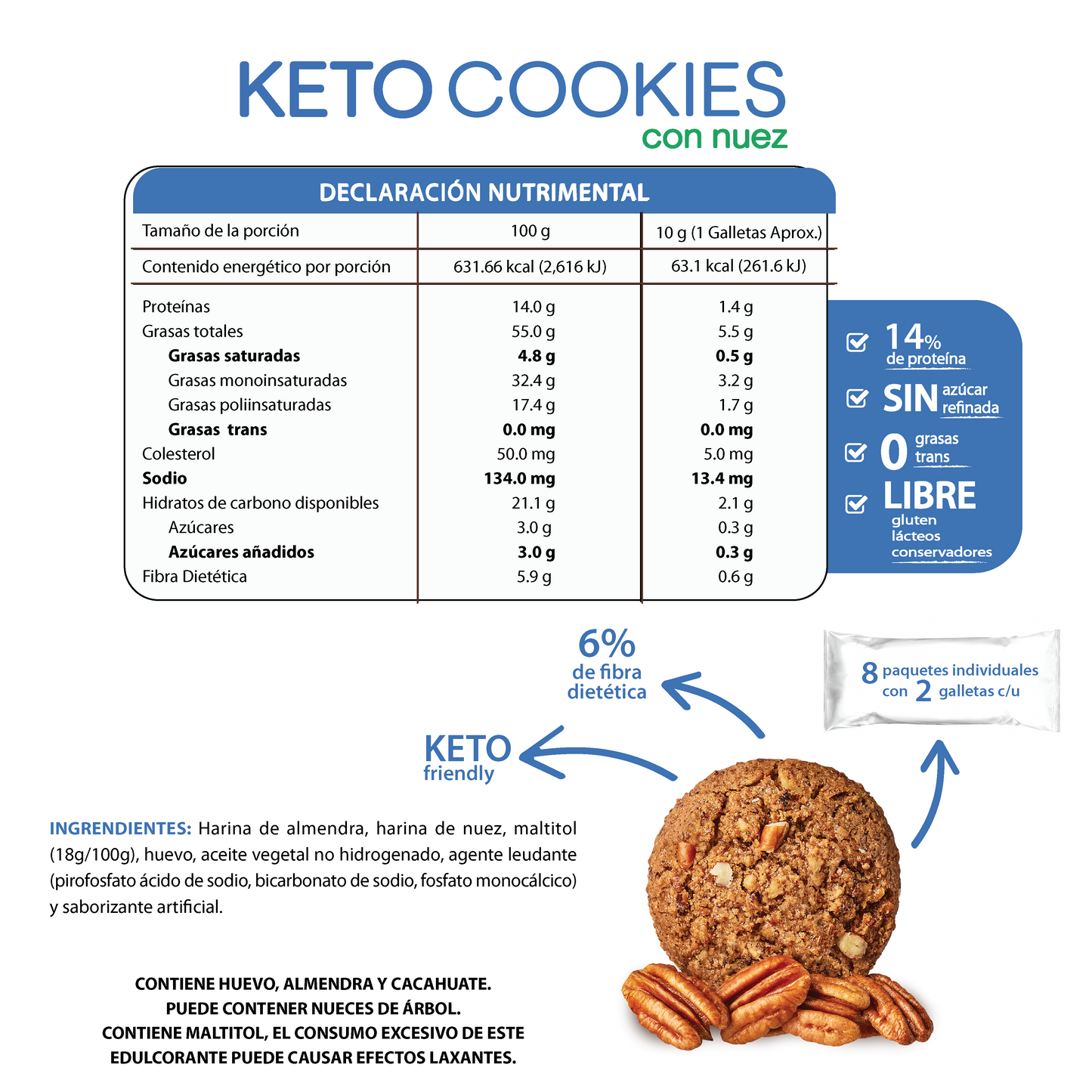 Keto Cookies Mix (Nuez, Almendra y Chispa) 480g